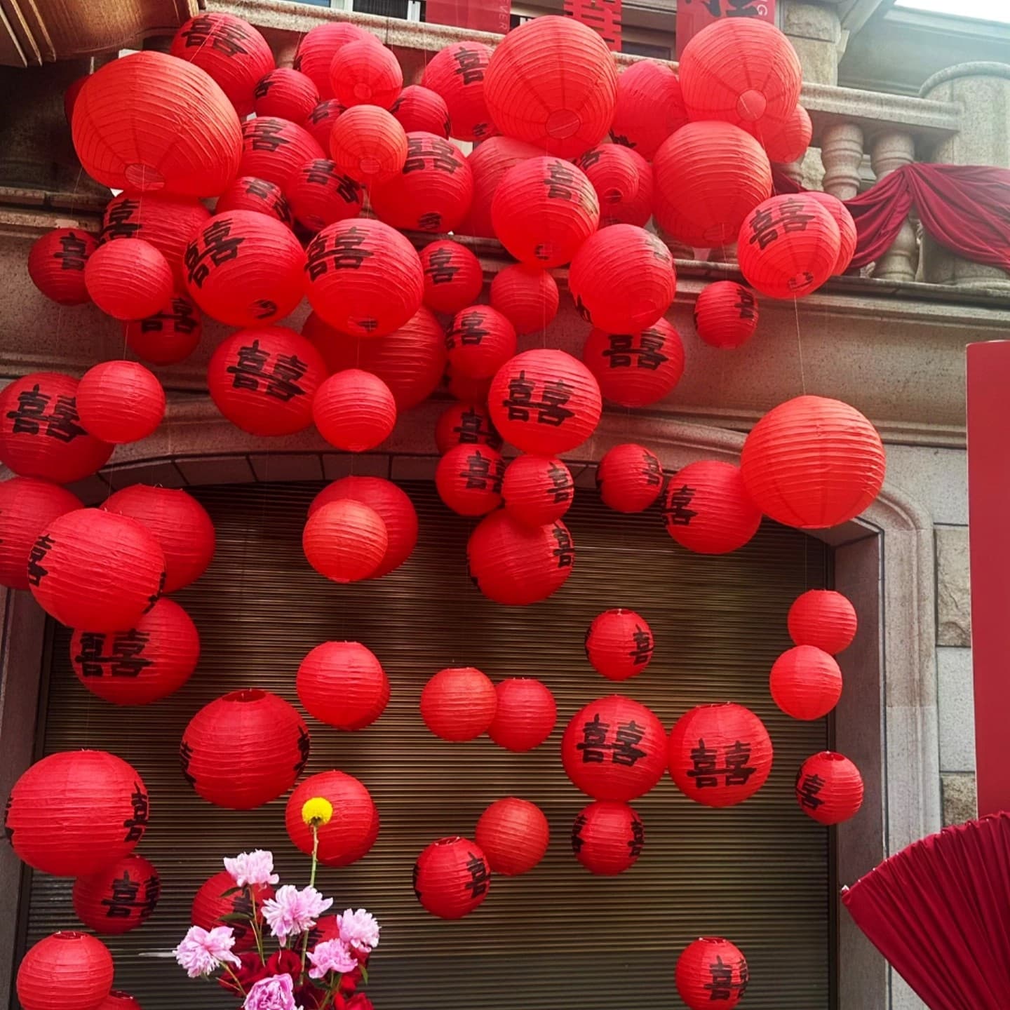 Red Double Happiness Character Lantern Waterfall Wedding Room Decoration Hanging Ornament Rural Courtyard Chinese Style Wedding Photo Prop