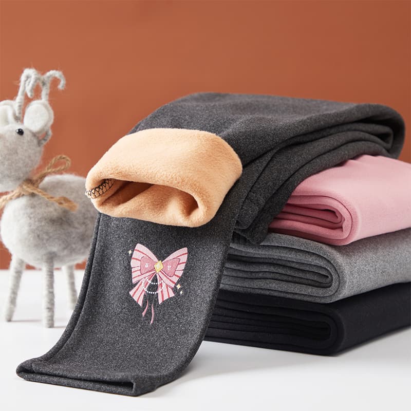 25 autumn and winter children's velvet thickened warm pants girls' bow printed leggings baby letter casual trousers