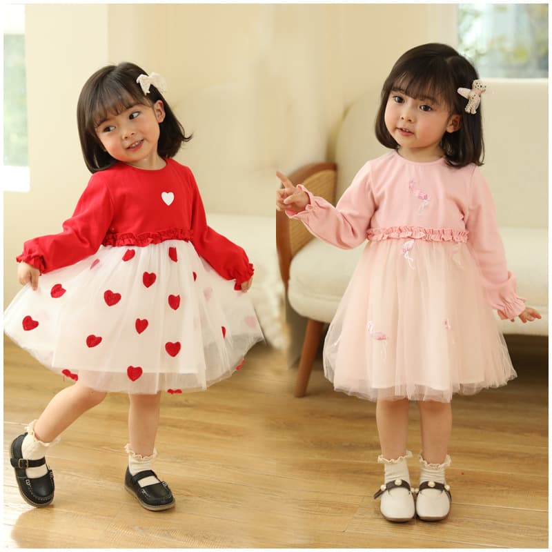Strictly Selected Spring/Autumn Girls' Dress 2026 Fashionable Red Little Girl Princess Dress Autumn Mesh Long Sleeve Dress