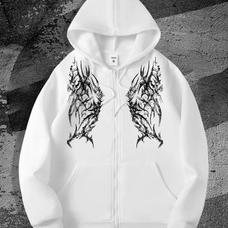 Cross-border Y2K retro punk print casual hoodie American gothic couple sports hooded sweatshirt