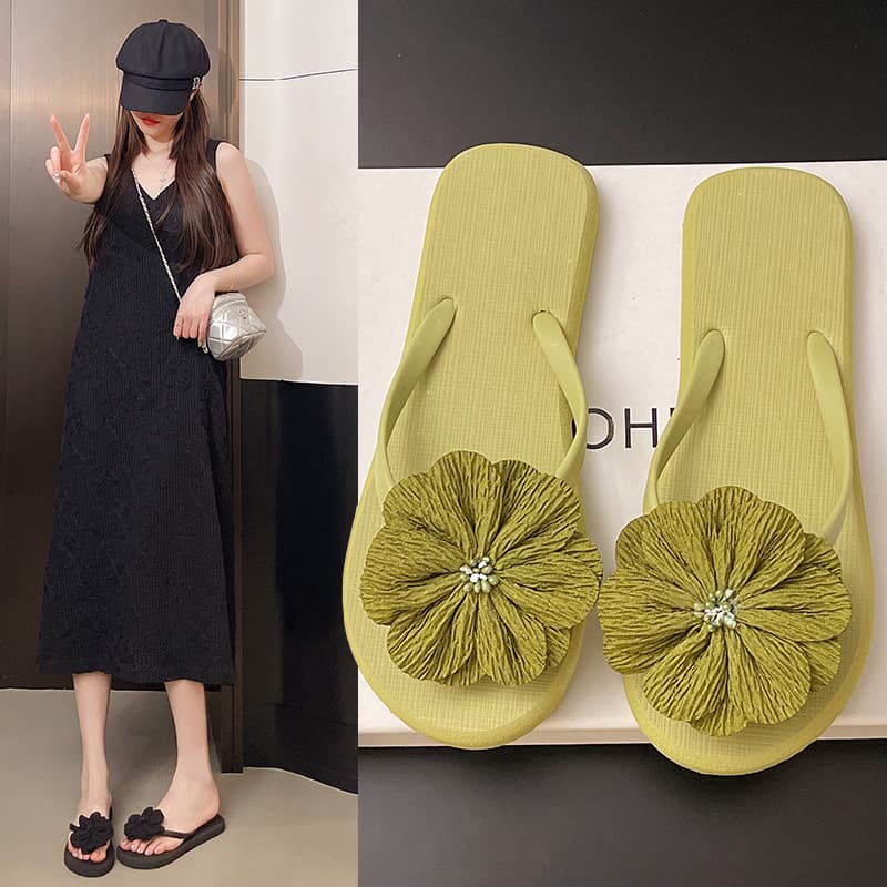 Flip-flop beach sandals for women, stylish small flower pattern, casual thong sandals, summer slippers for seaside, outdoor wear accessory