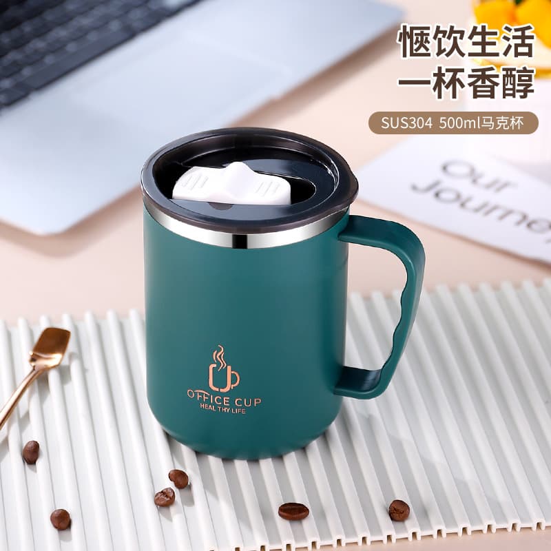 Gift Cross-Border Source Stainless Steel Mug, Plastic-Steel Insulated Coffee Cup, Anti-Spill with Scale, Double-Layer Milk Tea Water Cup