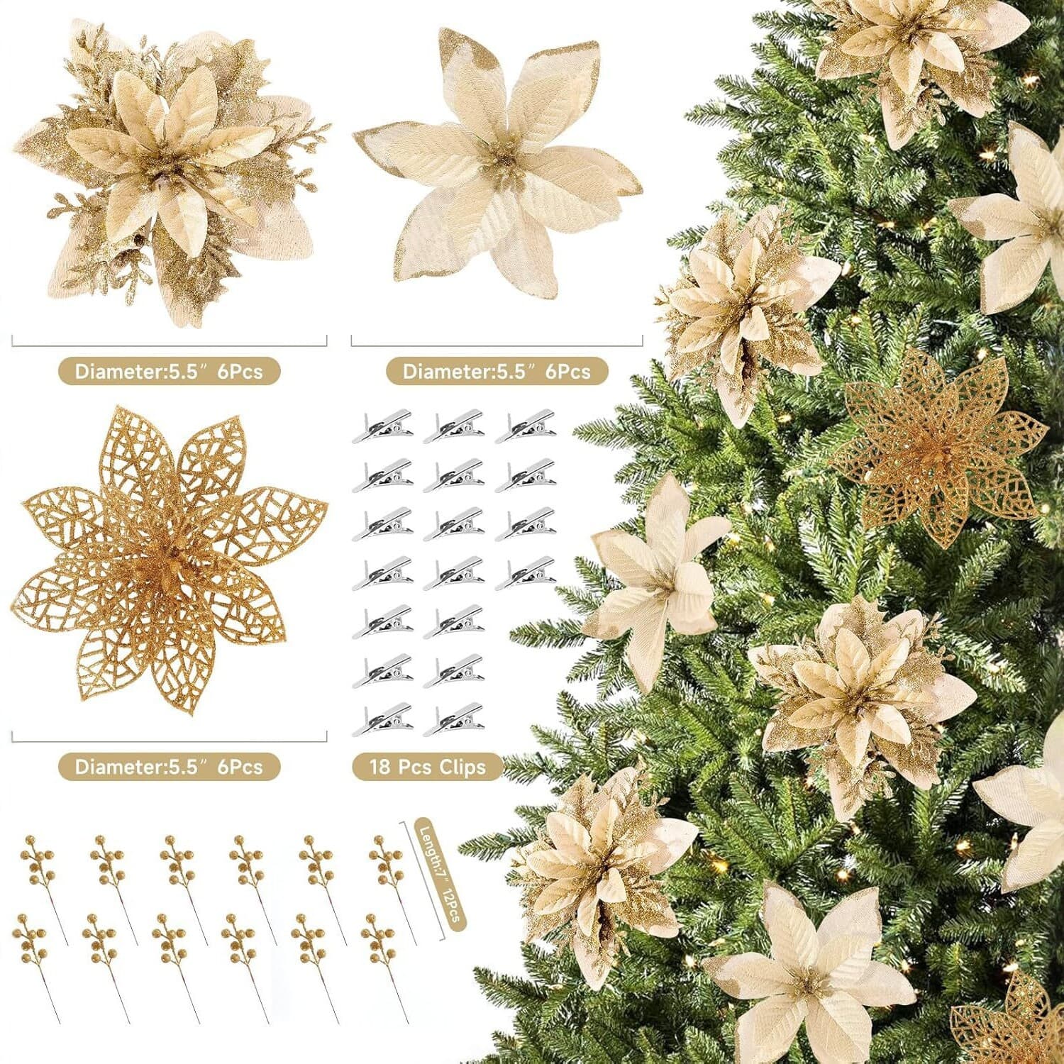 Amazon's hottest Christmas flower glitter poinsettia handmade berry boutique Christmas flower Christmas tree decoration shooting