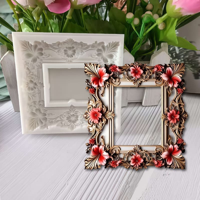Hollow relief retro lace photo frame i fondant silicone mold chocolate cake decoration baking