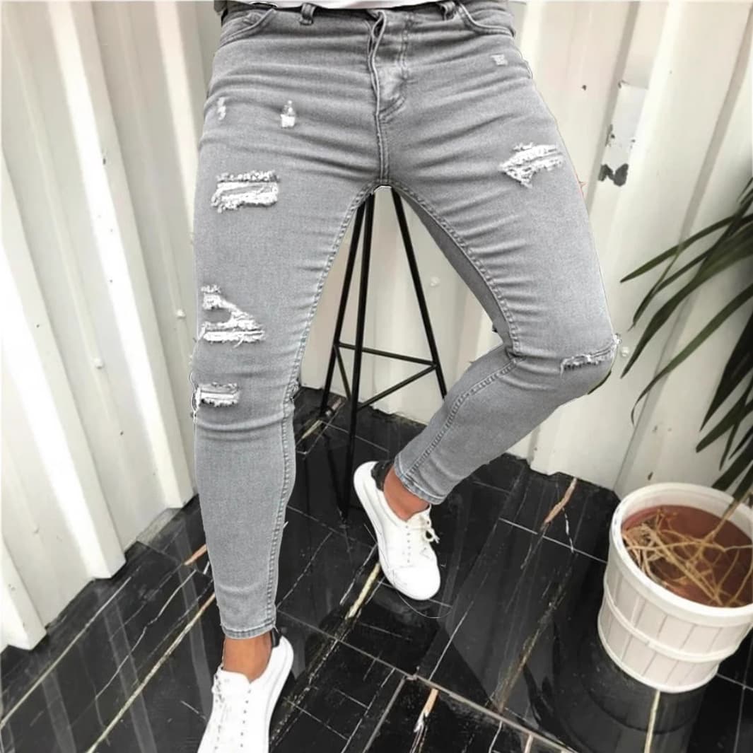 European and American Jeans New Arrival Ripped Slim-Fit Men's Trousers Skinny Pants for Men