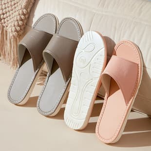 Summer Home PU Leather Sandals for Couples, Indoor Floor Non-Slip Linen Leather Slippers for Women, Household Wholesale