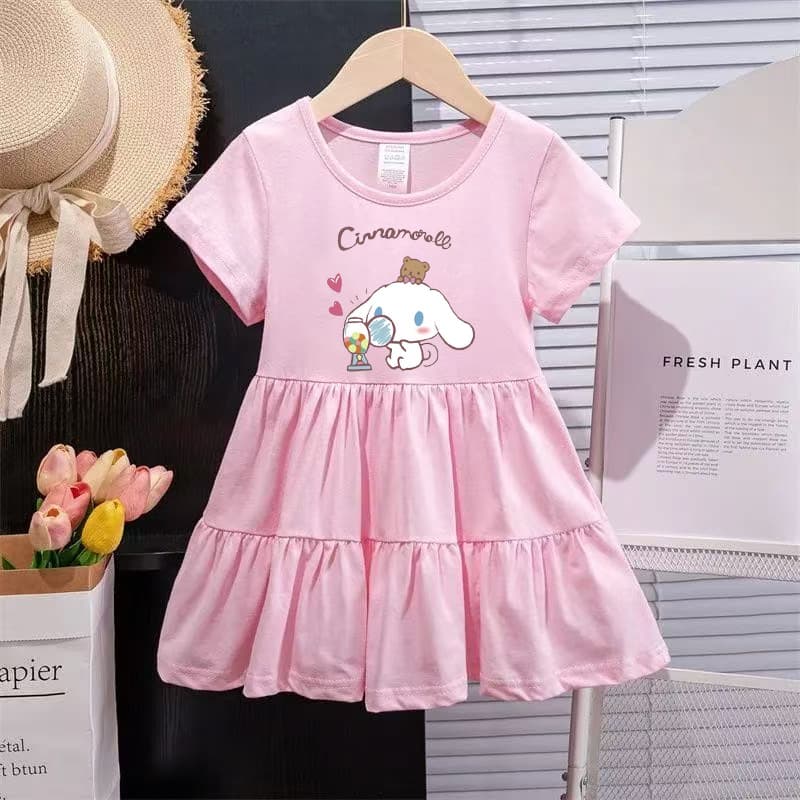 Girls' Short-Sleeve Dress Cinnamoroll Pudding Dog Cute Princess Dress Summer New Print Children Toddler Fashionable