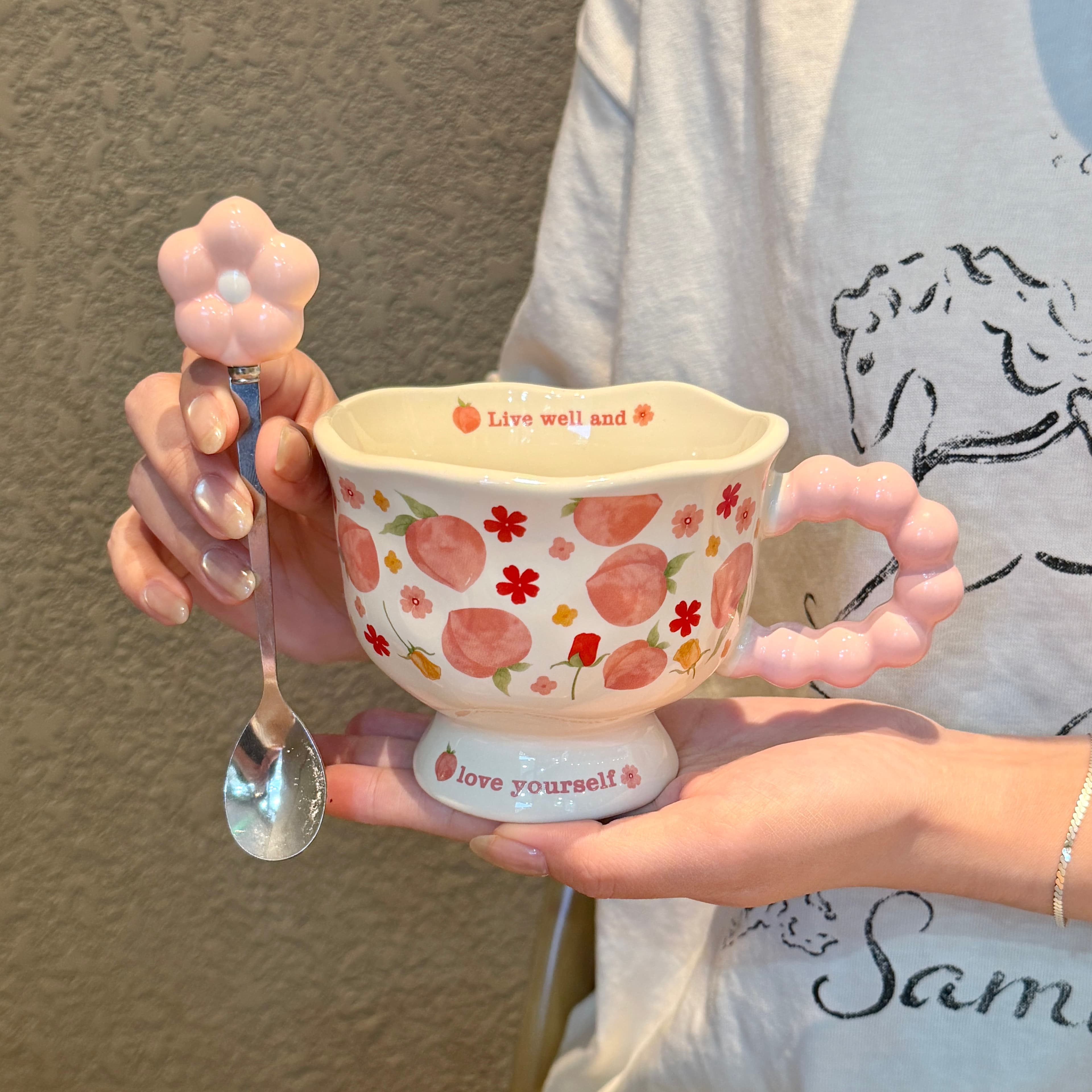 Creative Ceramic Mug with Spoon, Home Drinking Cup for Women and Couples, High-Aesthetic Coffee Cup, Office Breakfast Cup