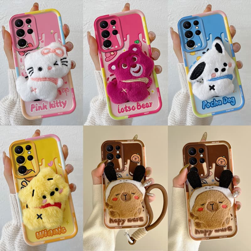 Suitable for Samsung S24Ultra Plush Butt Doll Samsunga55 Cross-Border Honey Pooh Mobile Phone Case Hand Strap