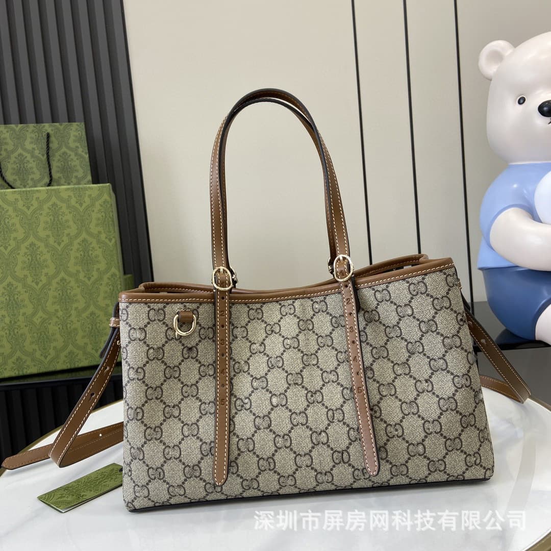 New cool Gucci shopping bag Emblem series small tote bag striped webbing handbag shoulder bag