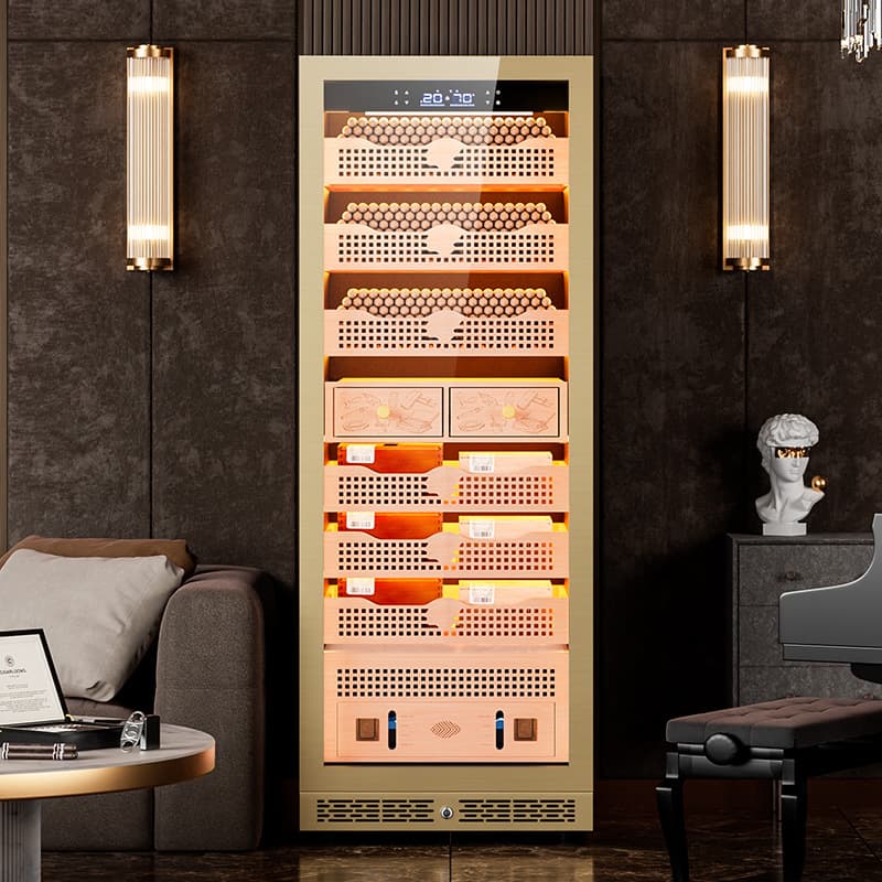 Fuker 608C Cigar Humidifier - Smart WiFi, Constant Temperature and Humidity, Cedarwood Alcohol-Based Ammonia-Compressor