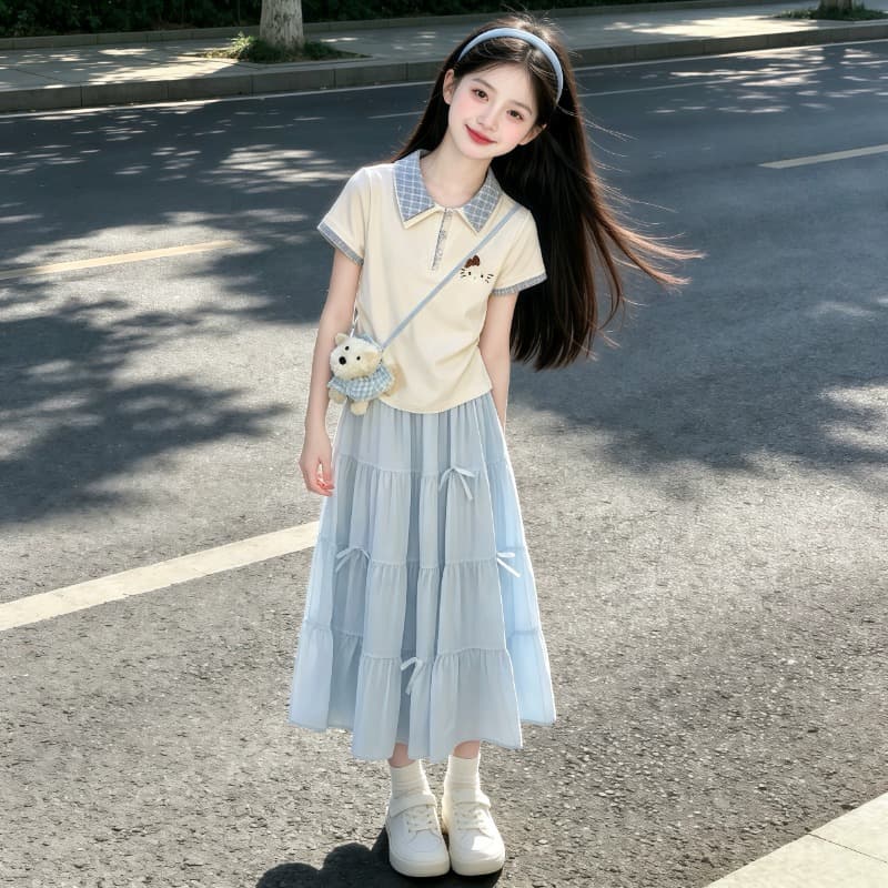 Girls Summer Set 2026 New Fashionable Unique Pretty Clothes Children Summer Short Sleeve Dress