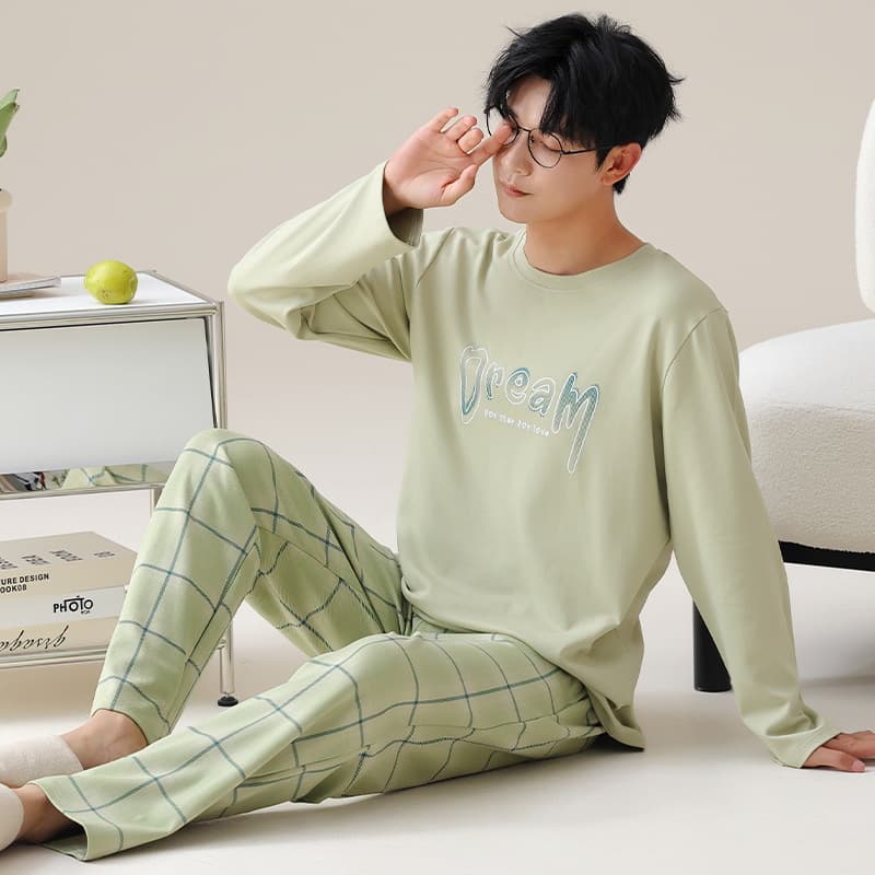 Pure Cotton Men's Pajama Set 2025 Fall Winter Long Sleeve Long Pants Casual Relaxed Loungewear Suitable for Outdoor Wear