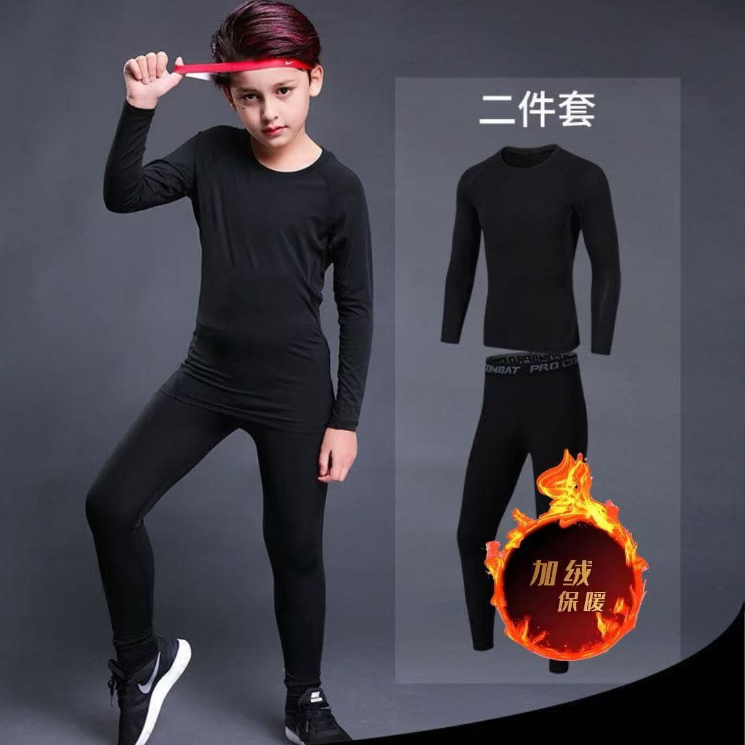 Children's fleece-lined tight-fitting training suit, men's running and fitness wear, basketball base layer, quick-drying thermal underwear