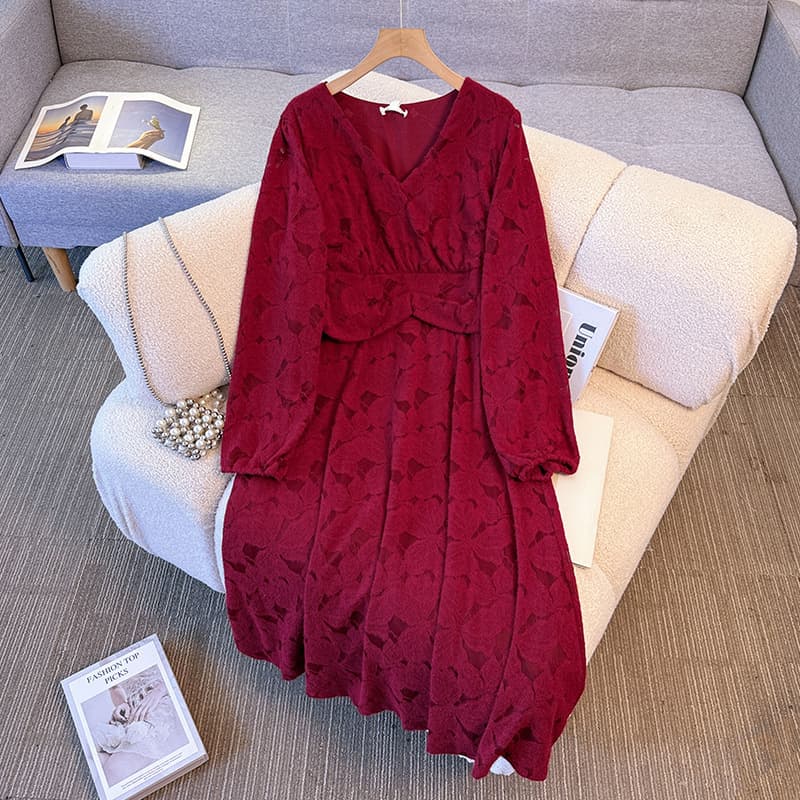 Plus Size Women's Autumn/Winter Dress with Design Waist, for Banquet, Engagement, and Toast, 130-350 lbs