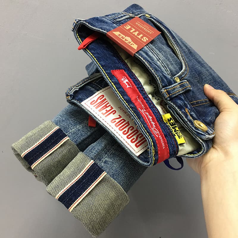 2024 Summer Thin Selvage Denim Jeans Trendy Brand Casual Slim Straight Nine-Point Pants Soft Retro Pants