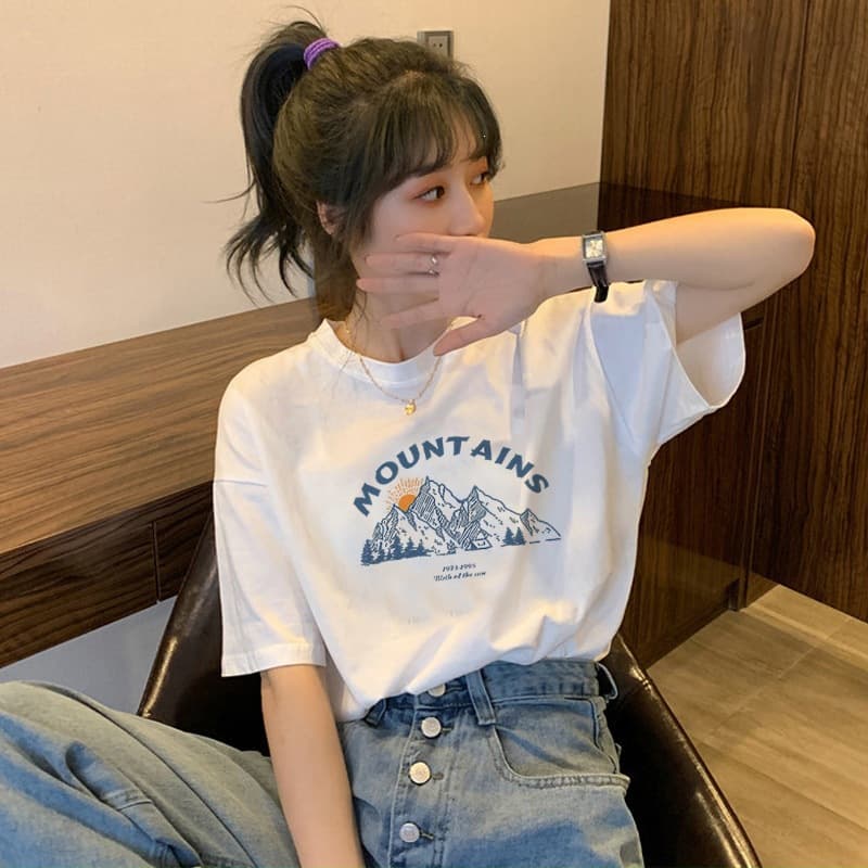 2025 Summer Pure Cotton Short-Sleeve T-Shirt for Women, Korean Style, Loose Fit, Versatile Top, Round Neck, Trendy Ins-Style Tee, Trendy Brand