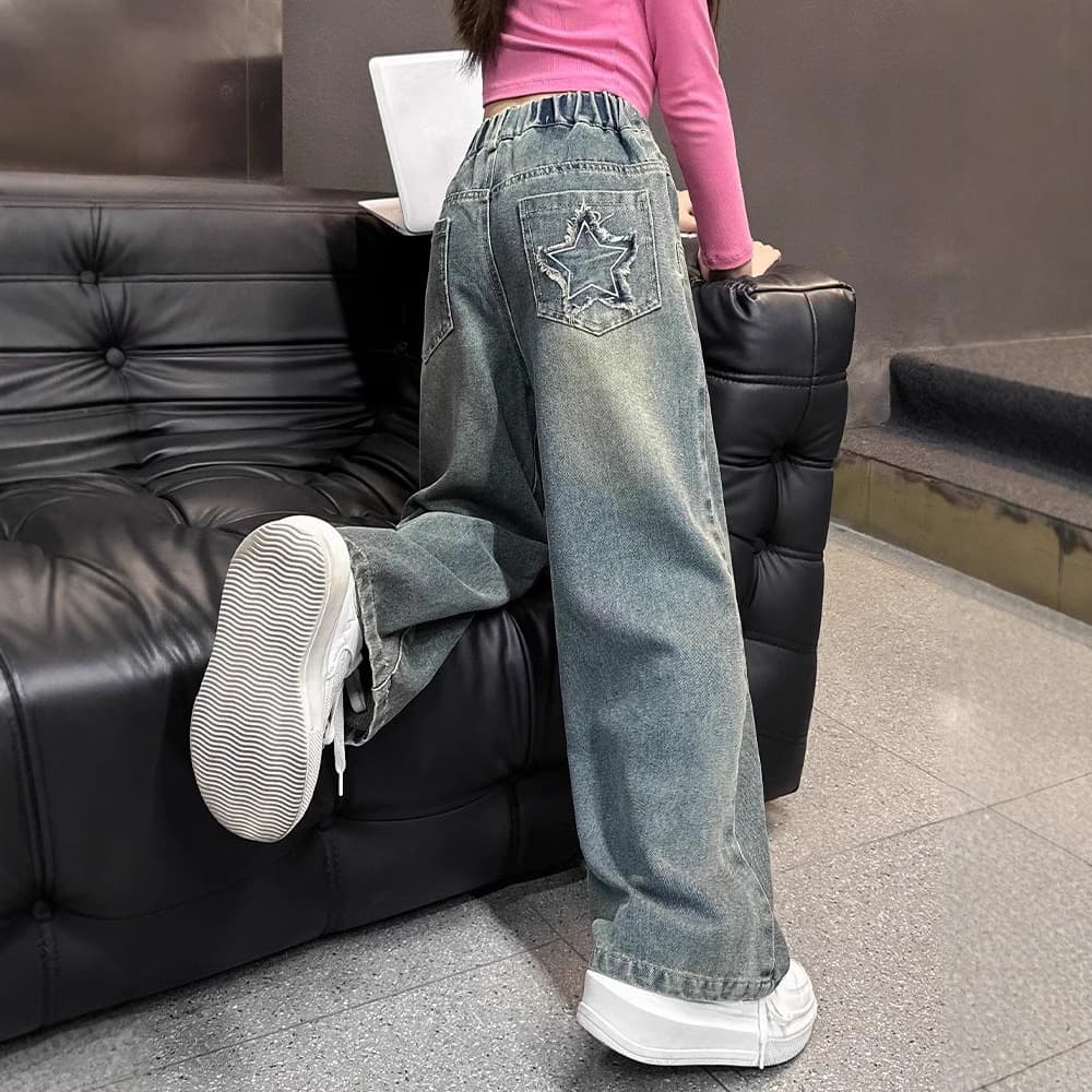 Girls' Pants Spring Autumn Fashionable Trendy Wide Leg Pants Internet Celebrity Street Style Loose Children's Jeans