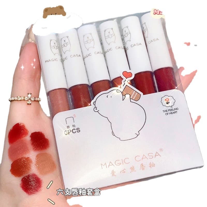MAGIC CASA Love Bear Lip Gloss Set, Matte Velvet Finish for Young Girls, Natural Whitening Look