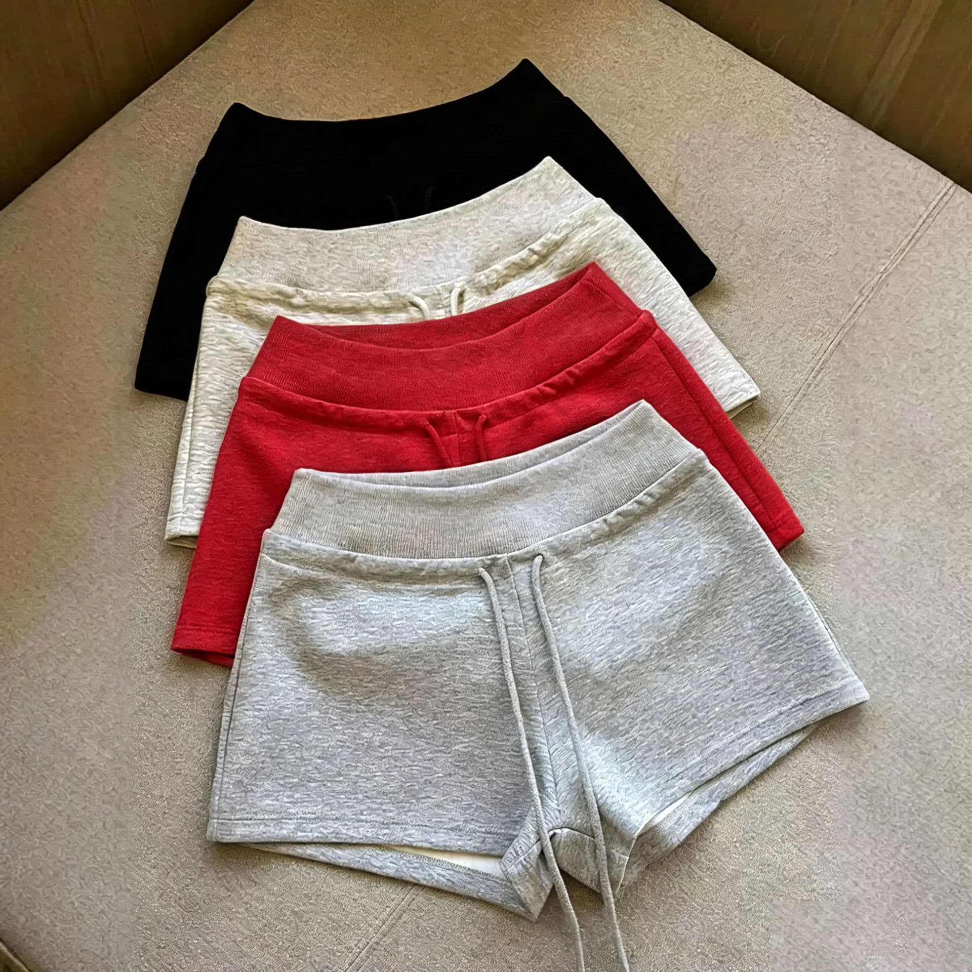 Plus Size Women's Gray Sports Shorts, Hot Girl Shorts, Drawstring Casual Shorts, Summer High-Waist Slimming Straight Leg Bottoms