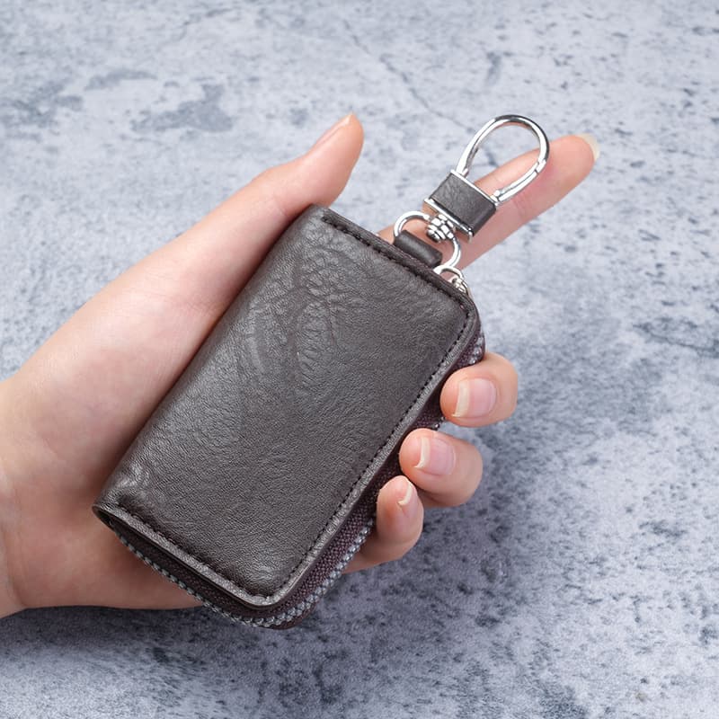 Japanese Genuine Leather Multi-Function L-Zip Coin Purse Creative Ultra-Small Men's Coin Pocket Wallet Keychain