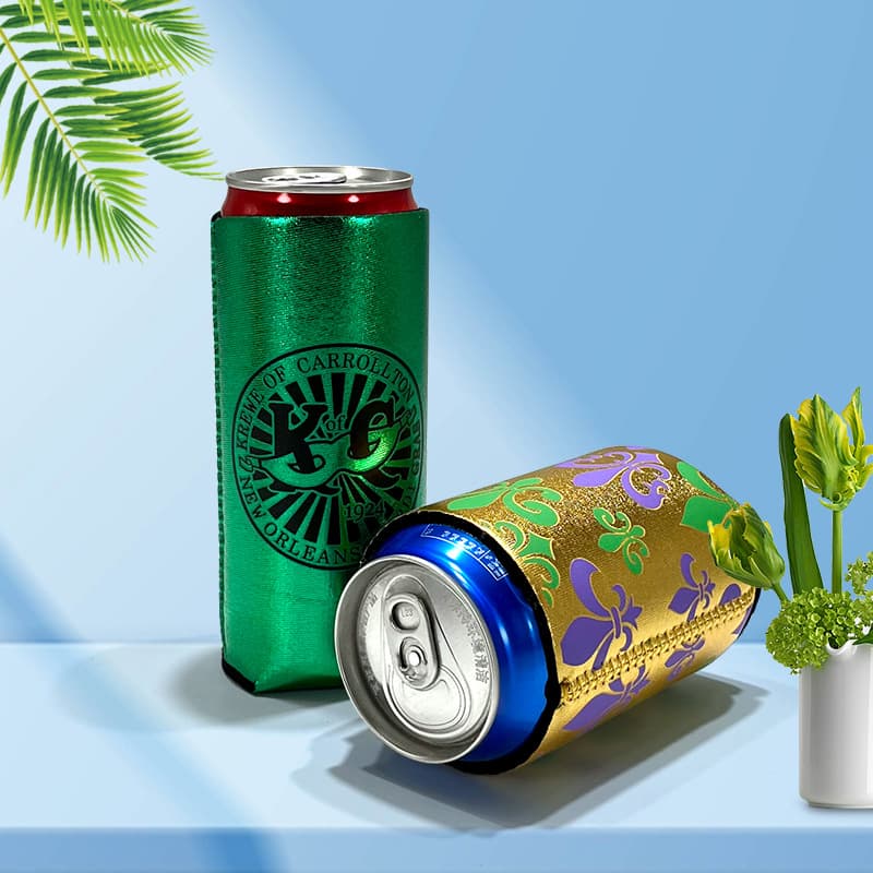 Cross-Border Gold-Stamped Fabric Regular Beer Can Foam Cup Sleeve, Diving Material Cola Sleeve, Waterproof and Insulated Protective Cup Sleeve