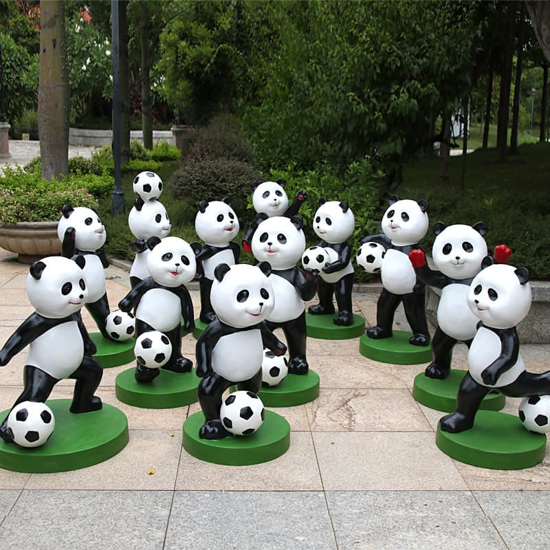 Outdoor Cartoon Football Panda Glass Fiber Reinforced Plastic Sculpture Building Landscape Decoration Simulation Animal Kindergarten Ornaments
