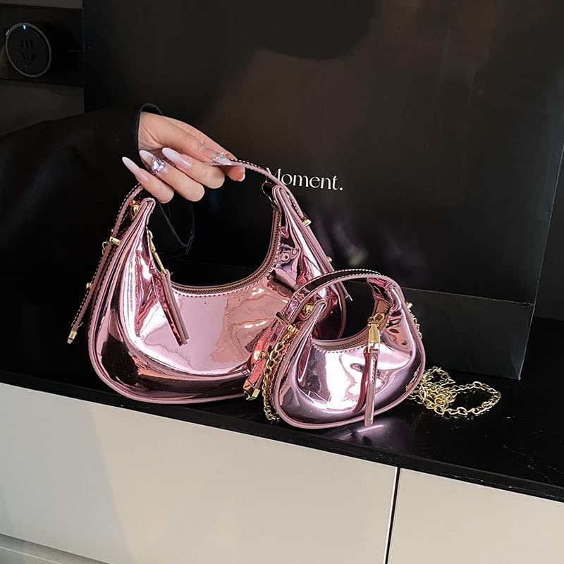 Cross-border trendy bags for women 2025 internet celebrity mini moon bag crescent bag ins fashion patent leather chain crossbody bag