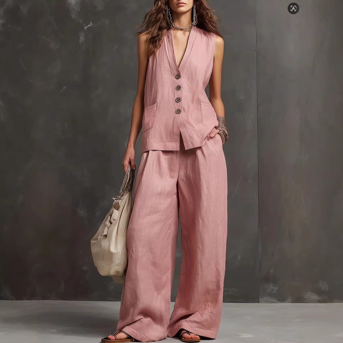 2026 summer lazy style linen suit, sleeveless vest + wide-leg pants, gentle and white, high-end and fashionable