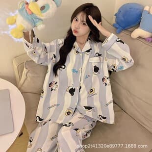 Cloud Cotton Long Sleeve Pajamas for Women Summer High Appearance Cartoon Cute Plus Size Homewear Two-Piece Set Wholesale