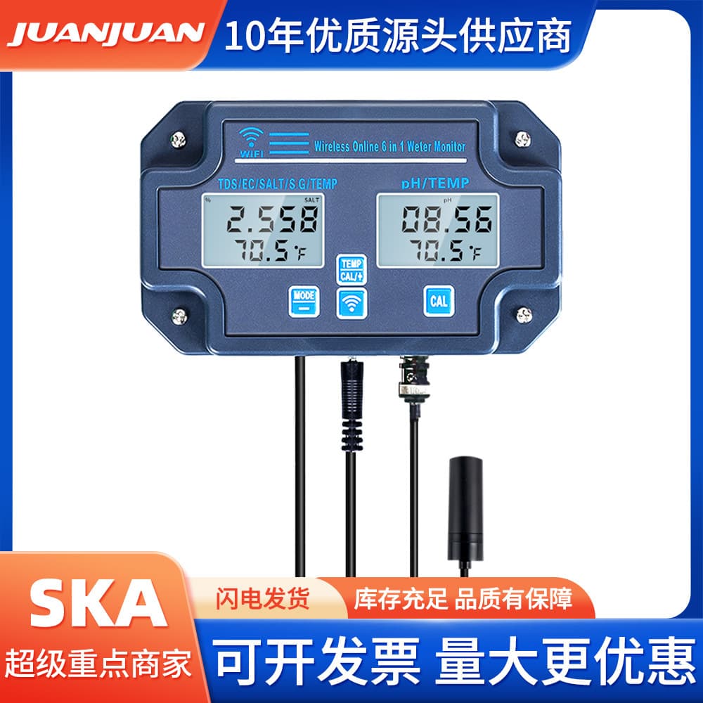 Six-in-one multi-functional online pH/TDS temperature EC acid-base-salinity meter with WiFi