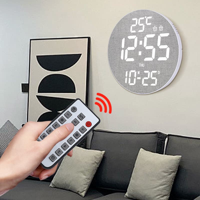 LED simple wall clock remote control setting 12-inch round electronic alarm clock silent digital temperature clock perpetual calendar clock