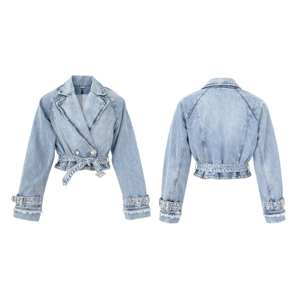 Cross-border foreign trade women's autumn new coat European and American retro lapel denim jacket loose denim short jacket