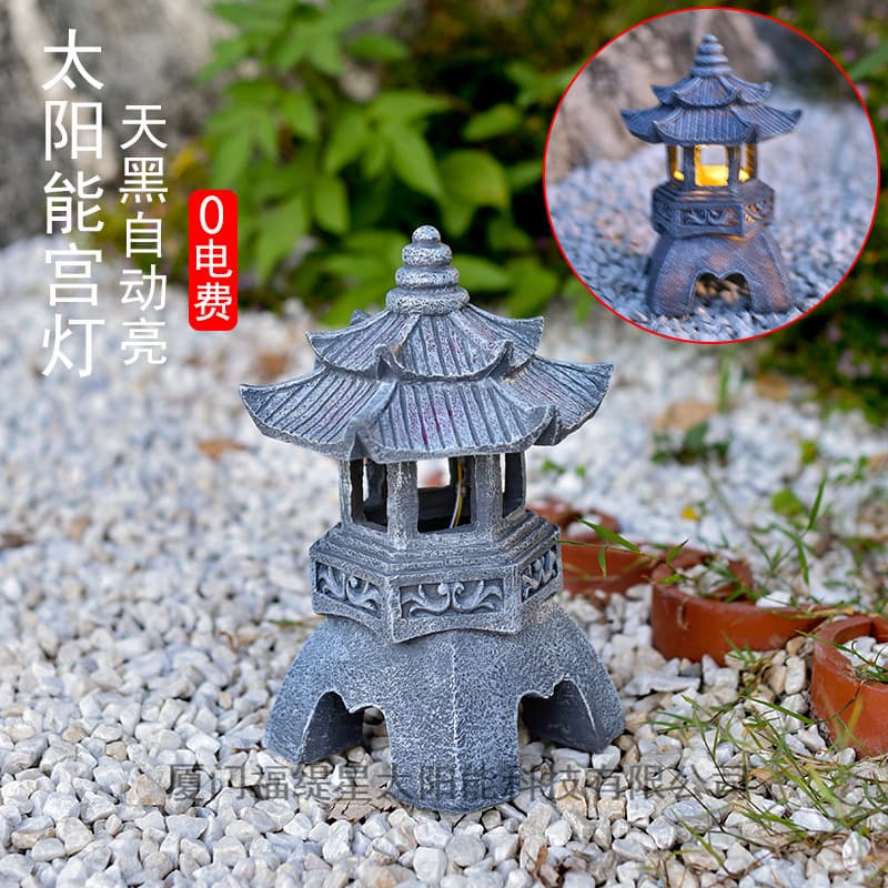 Outdoor Solar Chinese Zen Style Small Palace Lantern Stone Pagoda Courtyard Decoration Garden Ornament Small Palace Lantern Homestay Landscape Light