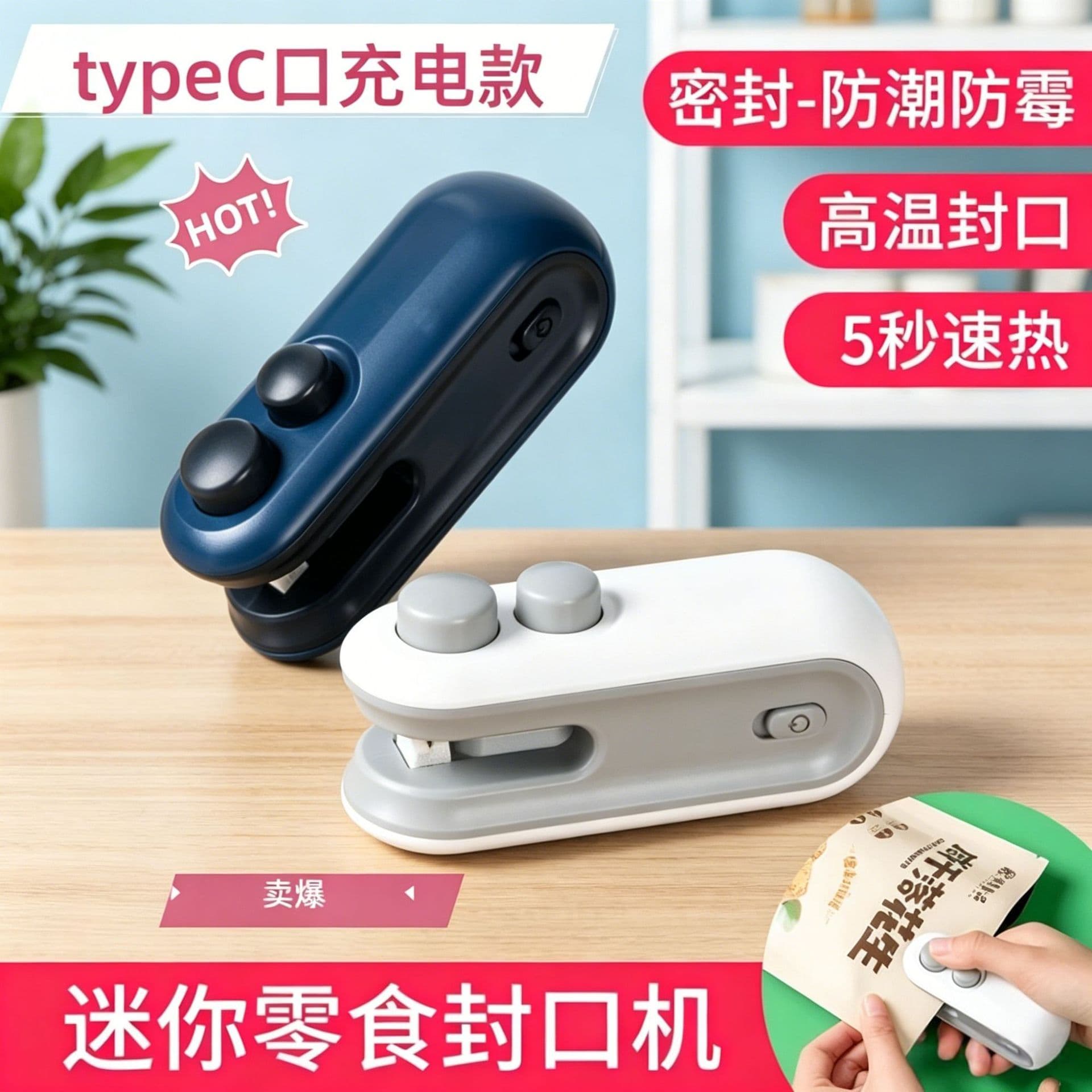 Plastic Bag Sealer Mini Portable Snack Heat Sealer Small Household Hand Press Sealing Opener Tool