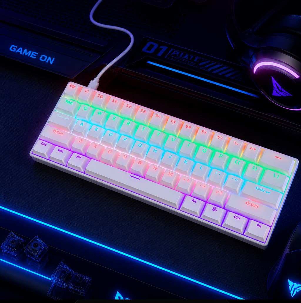 Special Offer In Stock Wholesale Cross-border Amazon 61-Key Wired Mixed Backlight True Mechanical Keyboard Blue Red Brown Switch Detachable Cable