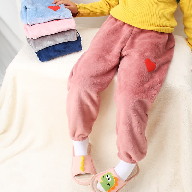 Children's Home Sleep Pants, Boys and Girls Cozy Long Pants, 2024 Fall and Winter New Style Fleece-Lined Warmth, Single Piece Drop Shipping