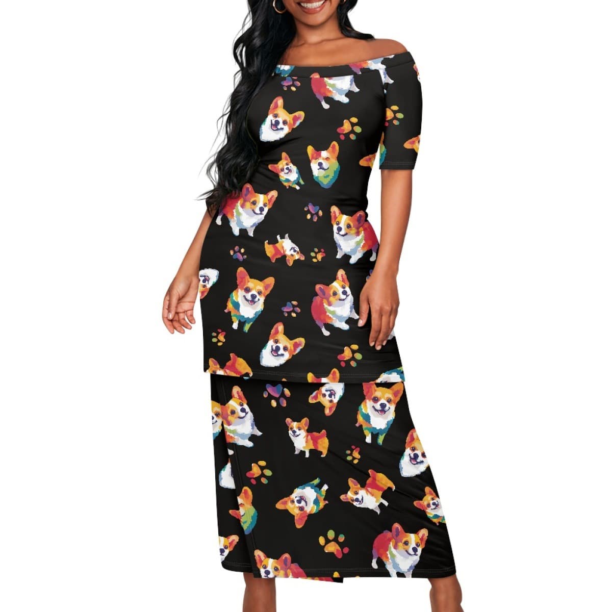 Factory direct Samoan traditional two-piece set women's short-sleeve top and long skirt animal pattern print island wear