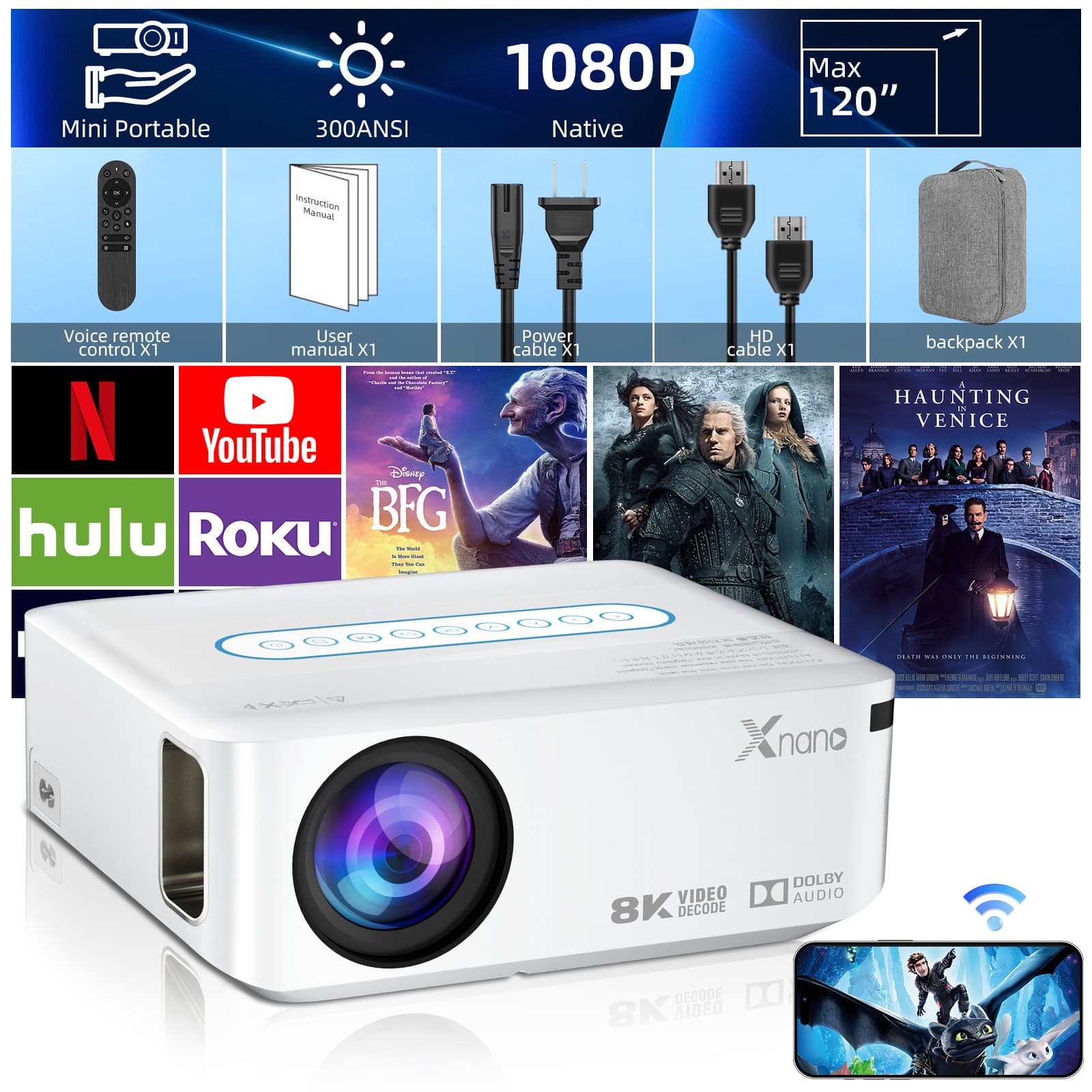 X1 Projector Home 8K Ultra HD Android System Home Theater Bedroom Projector