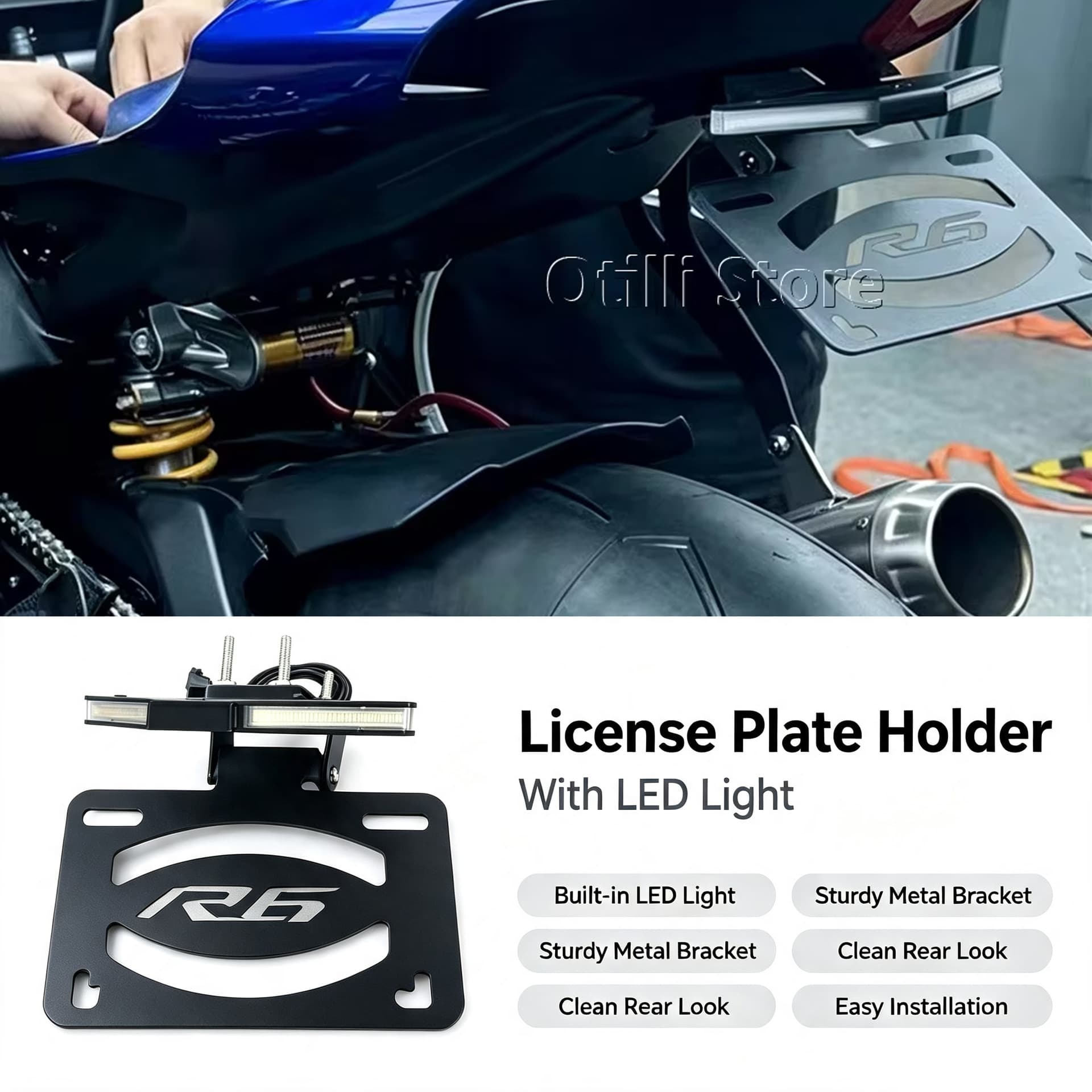 Motorcycle Modified Accessories Yamaha YZF R6 2015-2025 LED Turn Signal Short Tail License Plate Bracket Cross-border