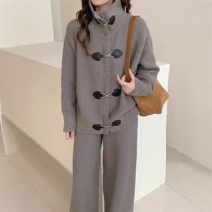 European American Cross Border Plus Size Knit Set for Women, Loose High Sense Thickened Sweater Cardigan with Wide Leg Pants Two Piece Set