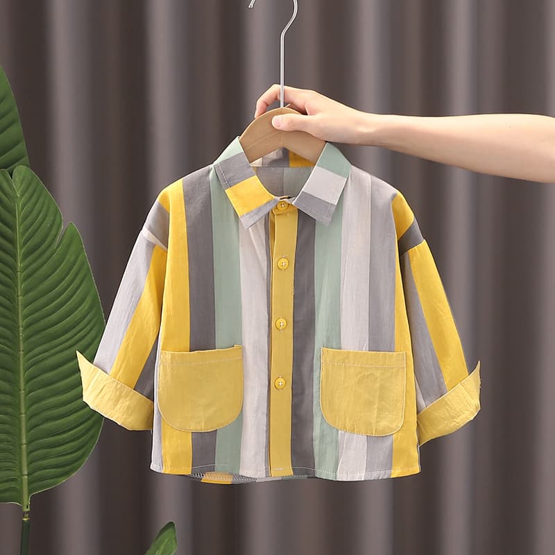 Boys' shirts spring children's vertical wide stripes Korean style fashionable long-sleeved shirts spring and autumn trendy baby boys breathable