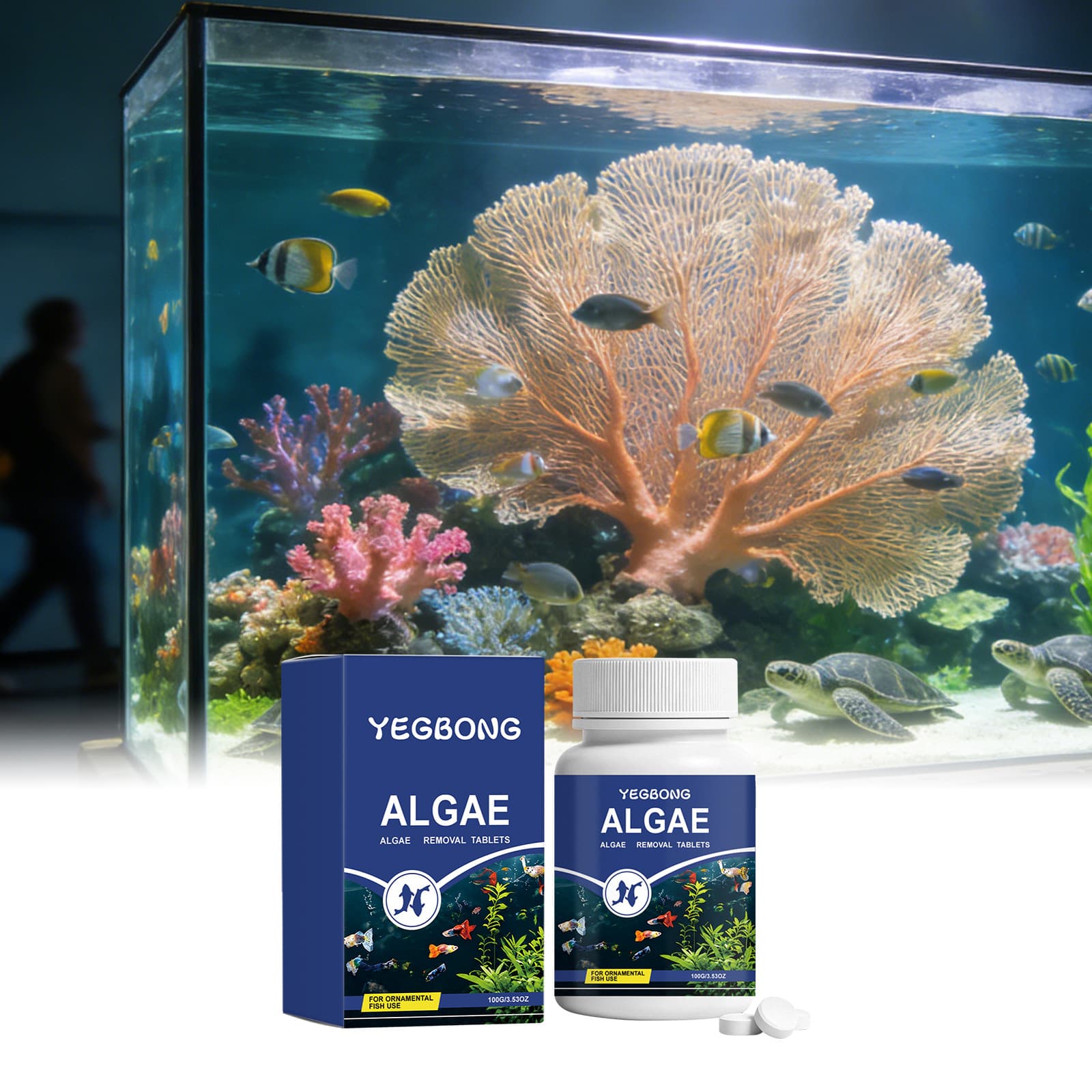 YEGBONG Aquarium Algae Remover Tablets, Gentle Cleaner for Green Spot Algae and Moss, Water Quality Maintenance Tablets for Fish Tanks