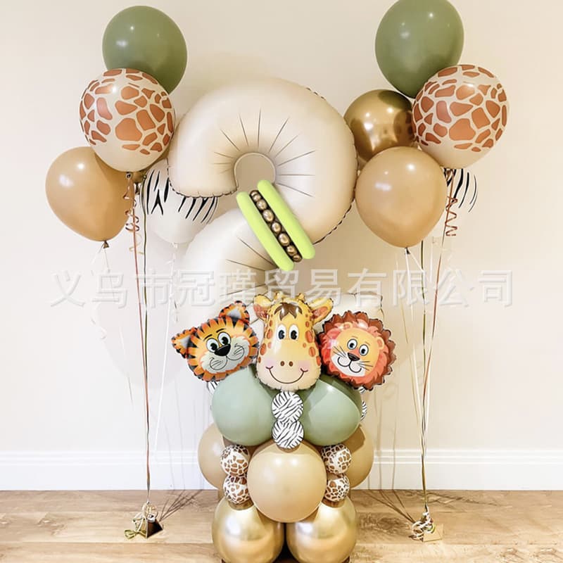 Ins Style Cream Theme Jungle Animals Giraffe Lion Aluminum Film Balloon Children's First Birthday Party Decoration Toy