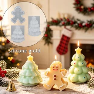 DIY Star Christmas Tree Candle Silicone Mold, Gingerbread Man Christmas Decoration Ornament Mold