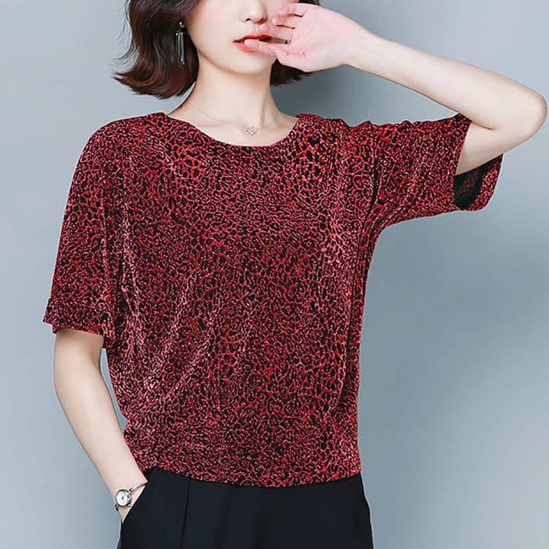 Bright silk T-shirt women's short-sleeved top summer 2023 new large size loose belly-covering bright silk bottoming shirt ins leopard print shirt