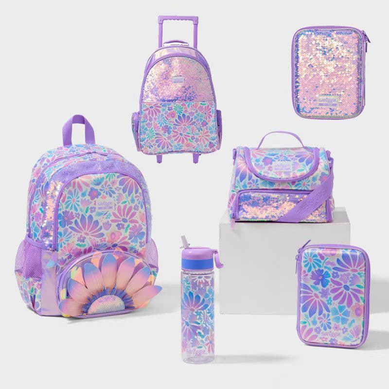 Australian Smiggle Backpack for Primary and Secondary School Students, Cartoon Lotus Flower Design, Large Capacity, Dual-Shoulder Strap, Pressure-Relieving Backpack