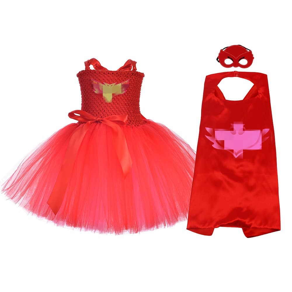 PJ Masks Dress Red Mesh Skirt Owlette Girls Stage Performance Dress Drop Shipping