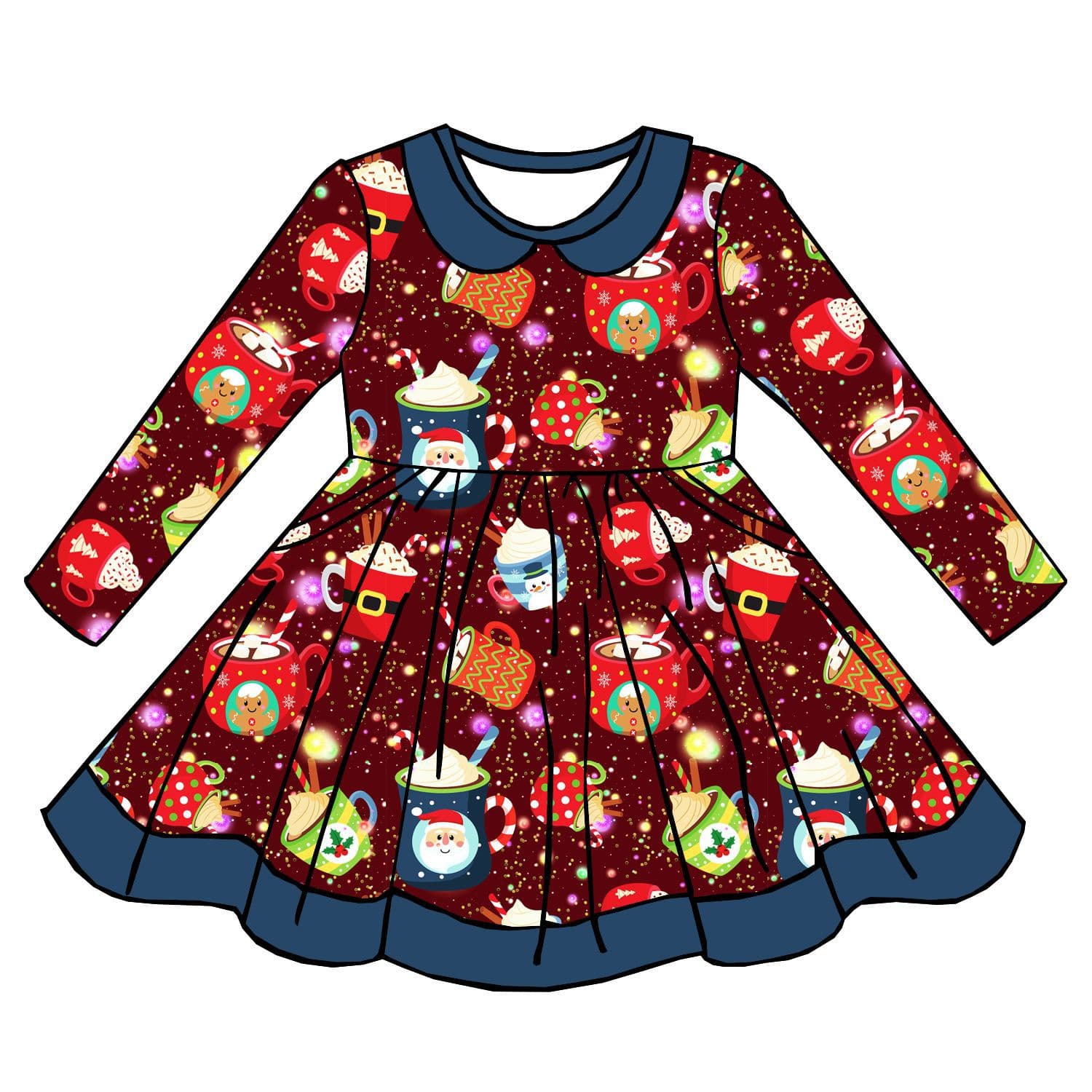 Cross-border wholesale custom autumn girls' printed dress with extra-large skirt and trim design