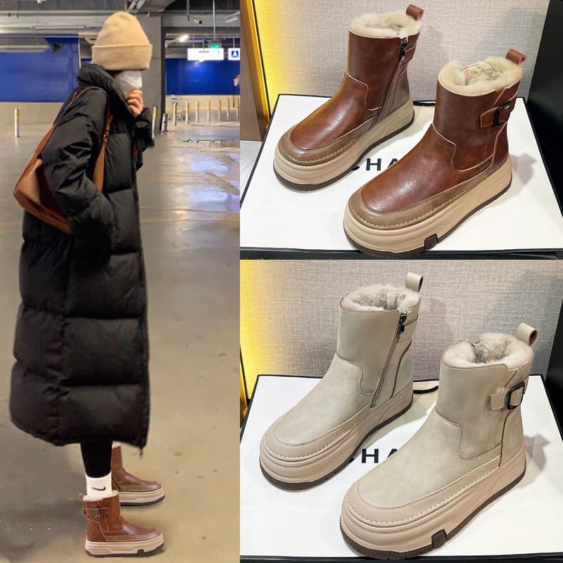 Women's Thick-Soled Snow Boots 2025 Winter New Style, Fleece-Lined Warm Casual Martin Boots, Northeast Cotton Shoes, Hot-Selling